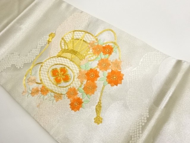 JAPANESE KIMONO / NAGOYA OBI / GOLD THREAD EMBROIDERY / FLOWER 